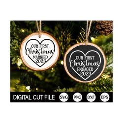 our first christmas married, christmas ornament 2023 svg, merry and married, wedding ornament, christmas gift ideas, svg