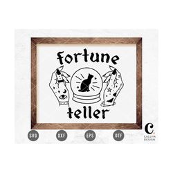 mystical fortune teller crystal ball svg cuttable file for cricut, cameo silhouette, glowforge | mystic hand black cat |