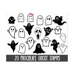 procreate ghost stamps, procreate ghost set, procreate ghosts, halloween stamps, procreate doodles, procreate brushes, g