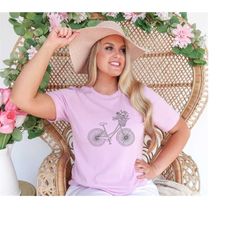cute spring t-shirt for women bicycle basket shirt bicycle flower shirt floral tee spring graphic tee womens spring tshi