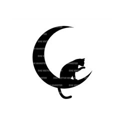 cat moon svg, crescent moon svg. vector cut file for cricut, silhouette, pdf png eps dxf, decal, sticker, vinyl, pin