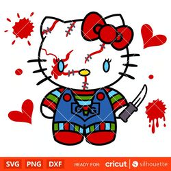 chucky hello kitty svg, horror movie friends svg, halloween svg, kawaii svg, cricut, silhouette vector cut file