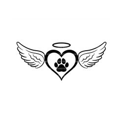 heart paw print svg, angel wings and halo svg, pet memorial svg, pet loss svg, pet funeral svg. vector cut file cricut,