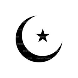 islam crescent moon and star svg. vector cut file for cricut, silhouette, pdf png eps dxf, decal, sticker, vinyl, pin