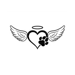 heart paw print with angel wings and halo svg, pet memorial svg, pet loss svg, pet funeral svg. vector cut file cricut,