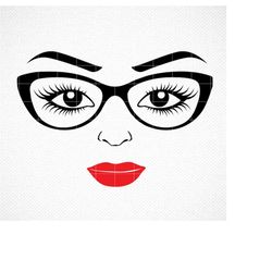 Women's face svg, Girl in glasses svg, Women face png, Eye lashes svg, Lady lips svg, Woman head svg, Lady face svg, Wom