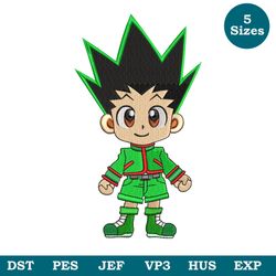 cute little gon freecss machine embroidery design 5 size, gon embroidery files, hunter x hunter, anime embroidery design