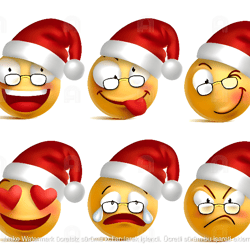set of santa claus yellow emoticons with christmas hat