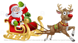 santa claus riding in sleigh pulled by reindeer christmas cartoon