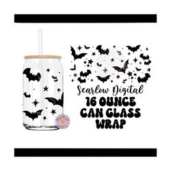 bats glass can wrap png-halloween 16 oz. can glass sublimation digital design download-spooky can glass png, fall cup wr