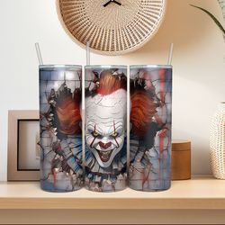 joker tumbler, horror tumbler ,joker horror character tumbler, halloween,tumbler png, 20oz skinny tumbler, sublimation