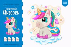 cartoon little unicorn. t-shirt, png, svg.