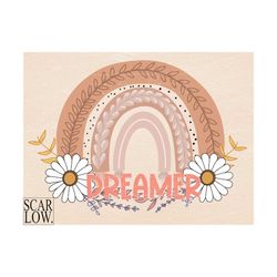 boho rainbow png design for little girls, dreamer sublimation design for baby girl, png downloads for girls, floral baby