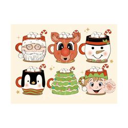 christmas coffee cups png sublimation digital design download-santa claus png, reindeer png, snowman png, penguin png, c