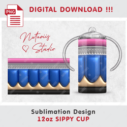 trendy inflated 3d puffy pencil pattern - seamless sublimation pattern - 12oz sippy cup - full cup wrap