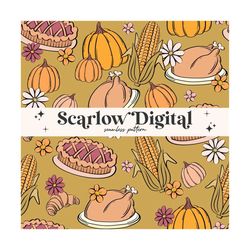 thanksgiving food seamless pattern-fall sublimation digital design download-pumpkins seamless, pie seamless, turkey seam