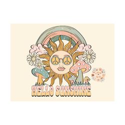 hello sunshine png-hippie sublimation digital design download-summer png, boho png, retro png, groovy png, flowers png,