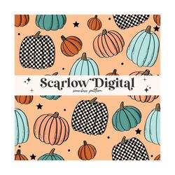 checker pumpkins seamless pattern-fall sublimation digital design download-boy surface patterns, trendy seamless, checke
