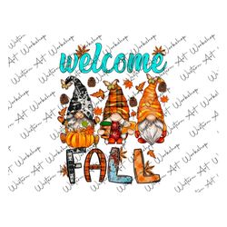 welcome fall pumpkin png sublimation design, hello fall png, autumn png,pumpkin clipart, fall gnomes png sublimation des