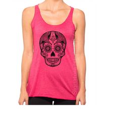 sugar skull - sugar skull tank top - pink skull tank top - sugar skull clothing - skull clothing - boho pink sugar skull