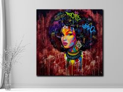 afro american woman canvas painting,black woman graffiti canvas wall art,banksy street art,street graffiti canvas art,wa