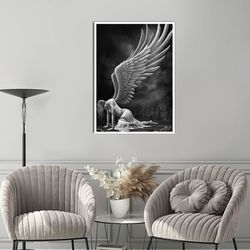 angel woman canvas painting, winged woman canvas painting, white angel canvas painting, ready to hang canvas painting, r