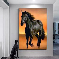 animal canvas gift, black horse, canvas wall art, framed wall art, wall art canvas, black horse canvas art, trendy wall