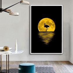 full moon landscape, sea landscape, moon wall art, big moon scenery, moon canvas, nature landscape, seascape canvas, fla