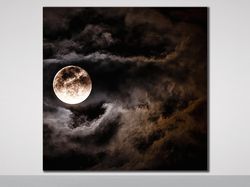 full moon wall art print on canvas, full moon wall decor, full moon canvas painting, moon landscape canvas wall art, dec