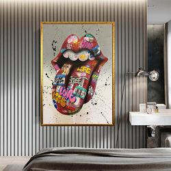 lip canvas wall art, graffiti lip canvas wall art, graffiti tongue canvas print art, ready-to-hang canvas street art, sm