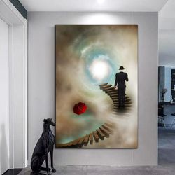 man climbing stairs canvas wall art, faceless man canvas wall art, galaxy canvas wall art, red umbrella canvas wall art