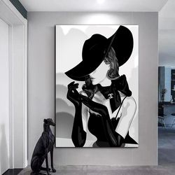 noble woman canvas wall art, woman in black hat canvas print art, woman in black shawl canvas wall decor, beautiful woma