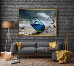 water in a bottle canvas wall art, whale in a bottle canvas print art, arid lands canvas wall art, awareness canvas wall