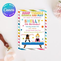 gymnastic invitation, gymnastic birthday invitation, gymnastic birthday party invitation, gymnastic party invitation