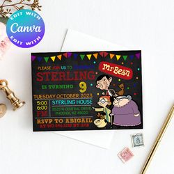 mr bean invitation, mr bean birthday invitation, mr bean birthday party invitation, mr bean bday theme invitation