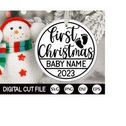 first christmas 2023 svg, christmas ornament, baby name ornament cut file, christmas sign svg, baby monogram gift, svg f