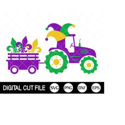 mardi gras tractor svg, mardi gras svg, tractor svg, mardi gras shirt, tractor cut file, dxf, svg files for cricut, silh
