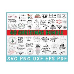 40 christmas svg bundle, winter svg, christmas tree svg, deer svg, snowflake svg, santa silhouette svg, christmas wreath