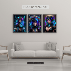 captivating anime girls: colorful illustration wall decor, digital art, posters, living room art - digital download