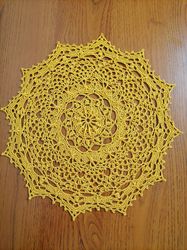 hand crochet lace doily set for bedside tables or nightstands in mustard color 33cm12.9inch