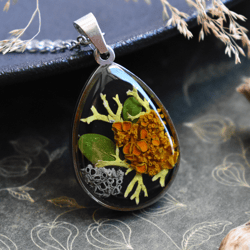 real lichen pendant. forest necklace. dried mushroom jewelry.