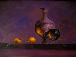 mysterious still life painting, original oil painting on canvas, fruit painting original art by "walperion"