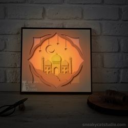 ramadan paper art light shadow box - 3d papercraft template digital pattern for printing and cutting (pdf, svg, dxf*)