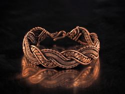 unique copper wire wrapped bracelet for him or her unisex statement bangle handmade woven wire jewelry by wire wrap art