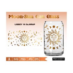 Full wrap Moon and sun wrap, shine and Bright Wrap Svg,zodiac svg,16oz Libbey Can Glass Wrap,Digital download cut file