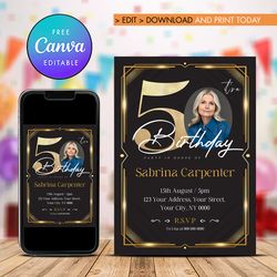 50th birthday invitation with photo, fifty birthday invitation canva editable and printable