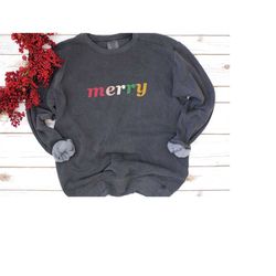 merry christmas sweatshirt, gift for women, christmas gift, merry and bright, fleece, gift, retro, vintage, holiday, chr