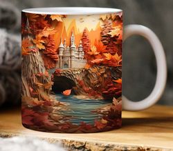 3d autumn castle landscape cracked hole mug