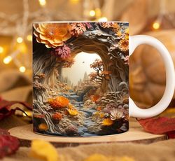 3d autumn landscape cracked hole mug