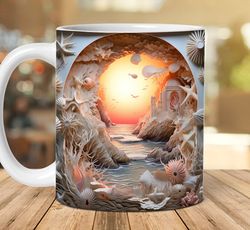 3d beach landscape at sunset mug  design